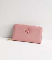 New Look Pink Leather-Look Textured Large Zip Purse